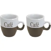 Excellent houseware Koffiemok - set 2x stuks - lichtbruin - keramiek - 150 ml - Bekers