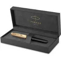 Parker 51 vulpen | 18k puur goud | zwarte hars | gouden detail | fijne punt met zwarte inkt | geschenkverpakking