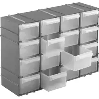 Hega hogar 3x stuks grijze staande opbergboxen/sorteerboxen met 16 vakken 22 cm - Gereedsschapskist - Knutselspullen sorteren