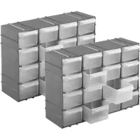 Hega hogar Opbergboxen/sorteerboxen - 4x stuks - met 16 vakken - ophangbaar - 15 x 22 x 7 cm - grijs - Uitbreidbaar