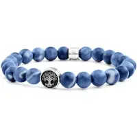 Frank 1967 7FB-0660 Armband Mat Sodaliet Beads 8mm - Levensboom - Staal - Blauw