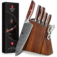 Xinzuo Luxe en Professionele 7-delige Keukenmessen-set van Damascus Staal (67 lagen, VG10) - B27 Yi Series