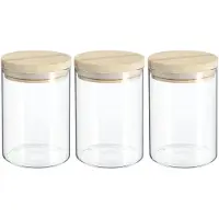 Secret De Gourmet 3x stuks voorraadbussen/voorraadpotten 0,6L glas met houten deksel - Voorraadpot
