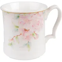 Clayre & Eef Mok 414 ml Wit Roze Porselein Bloemen Theemok Wit Theemok