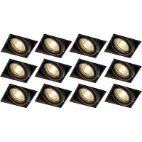 QAZQA Set van 12 inbouwspots zwart GU10 kantelbaar trimless - Oneon