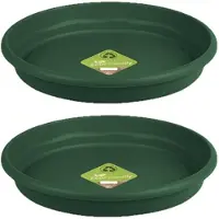 Hega hogar Set van 2x stuks bloempot/plantenpot onderschaal donkergroen kunststof diameter 38 cm - Plantenpotten