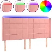 vidaXL Hoofdbord LED 203x16x118/128 cm fluweel roze