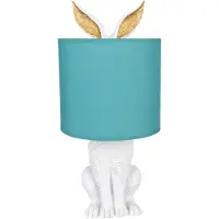 Clayre & Eef Tafellamp Konijn Ø 20x43 cm Wit Groen Kunststof Bureaulamp Wit Bureaulamp