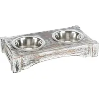 Trixie Voerbak / Drinkbak Set Rvs Hout Wit