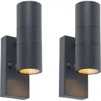 QAZQA Set van 2 buitenwandlamp donkergrijs 2-lichts licht-donker sensor - Duo