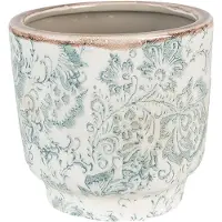 Clayre & Eef Bloempot Ø 15x14 cm Groen Beige Keramiek Bloemen Bloempot binnen Groen Bloempot binnen