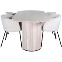 Ebuy24 BiancaWW eethoek eetkamertafel eik fineer wit washed en 4 Berit eetkamerstal velours beige.