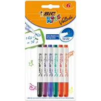 BIC Kids Mini Velleda - Whiteboardmarker - Whiteboard Stiften voor Kinderen - Whiteboard Markers met Fijne Kogelpunt - 6 stuks