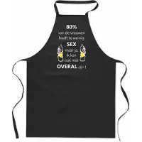 Mijncadeautje -Cadeauschort - Tekstschort - Keukenschort - 100% katoen - verjaardag - zwart - 90 x 65 cm - 80% van de vrouwen heeft te weinig sex...