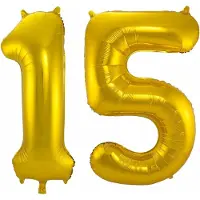 Folat Folie ballonnen - 15 jaar cijfer - goud - 86 cm - leeftijd feestartikelen - versiering