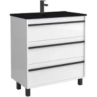 Muebles Resh badkamermeubel 80cm wit mat staand met zwarte wastafel
