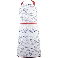 Clayre & Eef Keukenschort 70x85 cm Wit Blauw Katoen Vissen BBQ Schort Wit BBQ Schort