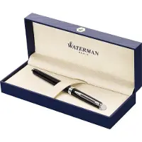 Waterman Hémisphère-vulpen | Glimmend zwart met chromen rand | Medium penpunt | Zwarte inkt | Cadeauverpakking