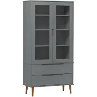 vidaXL Vitrinekast MOLDE 90x35x175 cm massief grenenhout grijs