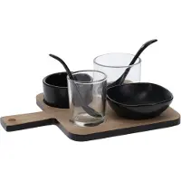 Excellent houseware Serveerplank met 4 schaaltjes - 2 lepeltjes - glas - porselein - Serveerplanken