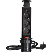 ORNO Verticale Stekkerdoos - Pop up stekkerblok met 3 stopcontacten - Ø 60mm Inbouw Verdeelstekker met 1.8 meter kabel - Stekkerblok voor max. 3680 Watt - Zwart