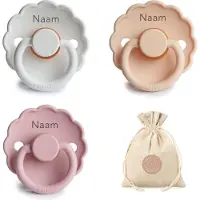 Frigg Daisy fopspenen met naam - T2- Baby pink, Bright white en Pink cream - 6-18 maanden - spenen - speen - fopspeen - BolleToet speenzakje