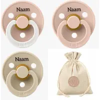 BIBS fopspenen met naam -T2 - Blush, vanilla en glow in the dark blush - 6-18 maanden -spenen - speen - fopspeen - BolleToet speenzakje
