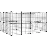 vidaXL 28-delig dierenkooi met deur, zwart, 140x105x70 cm, staal