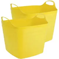 Bathroom Solutions 2x stuks flexibele kuip emmer/wasmand vierkant geel 40 liter - Wasmanden