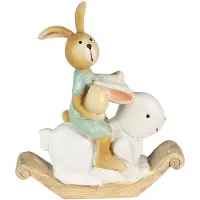 Clayre & Eef Beeld Konijn 10x4x11 cm Wit Groen Polyresin Woonaccessoires Wit Woonaccessoires
