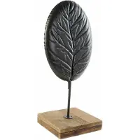 DKD Home Decor Kaarshouder Kristal Zwart Metaal Hout Donkerbruin Blad van een plant (20 x 20 x 51 cm)