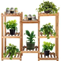 Springos Ondersteuning voor Planten, Bloemenstandaard Houten Bamboe Bloemenlade 5 niveaus Balkon Woonkamer Tuin Terras