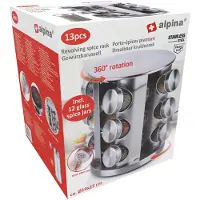 24hShop Draaibaar Kruidenrek met Potjes - Ø 19 x 23 CM - 360 º Draaibaar - 12 Potjes - RVS