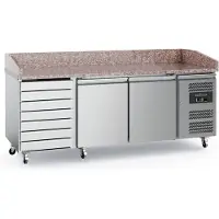 Ecofrost Pizzawerkbank 580L - 2 Deuren + 7 Deegladen - RVS - Wielen - 2025x800x1000mm