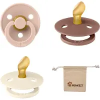 BIBS Dental fopspenen Anatomical 0-6 maanden- Set 3 stuks- Blush, Ivory en Woodchuck - + Monkiezz speenzakje - orthodontisch- Anatomisch- Maat 1