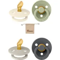 BIBS Dental fopspenen Anatomical 0-6 maanden- Set 4stuks- Sage, Ivory , Sand , Iron - + Monkiezz speenzakje - orthodontisch- Anatomisch- Maat 1