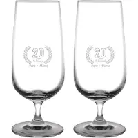 Fusion Gegraveerde set bierglazen op voet 41cl Papa + Mama 20 jaar getrouwd