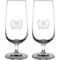 Fusion Gegraveerde set bierglazen op voet 41cl Gefeliciteerd 50 jaar getrouwd