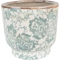 Clayre & Eef Bloempot Ø 17x15 cm Groen Beige Keramiek Bloemen Bloempot binnen Groen Bloempot binnen