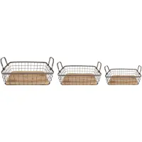 Clayre & Eef Opbergmand set van 3 38x28x11 cm bruin ijzer hout mand