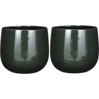 Mica Decorations plantenpot - 2x - keramiek - donkergroen glans/spotted- d26/h24 cm - bloempot