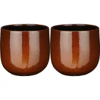 Mica Decorations Plantenpot/bloempot - 2x - terra bruin - D21 /H19 cm - keramiek - speels licht gevlekt patroon