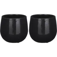 Mica Decorations Plantenpot/bloempot - 2x - keramiek - zwart - licht gevlekt - D14 x H12 cm