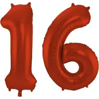 Folat Verjaardag Leeftijd folieballon - 16 jaar - rood - 86 cm - cijferballon groot