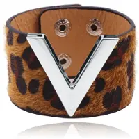 LGT JWLS Brede Dames Armband Verstelbaar Dierenprint Zilver en Donkerbruin