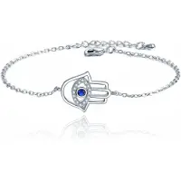 LGT JWLS Zilverkleurige Verstelbare Dames Schakelarmband met Fatima Hand en Steentjes