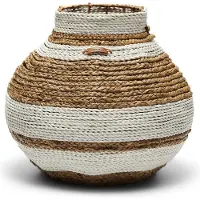 Rivièra Maison rieten vaas, rond met streep - RM Emelisse Vase - bruin/ Wit - Sea Grass, Raffia - Maat S