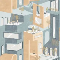 Dutch Wallcoverings Arty Palm Springs blauw/oker - M475-01