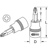 Ks Tools 1/4" CHROMEplus bit-steeksleutel, PH1