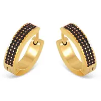 CO88 Collection 8CE-70500 Stalen Oorringen met Emaille - Zwart - 16x4mm - Staal - Goudkleurig
